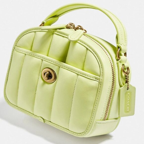 Coach Lunchbox Crossbody Small Quilted 90s Leather Top Handle Lime Bag C4678 - Picture 1 of 11